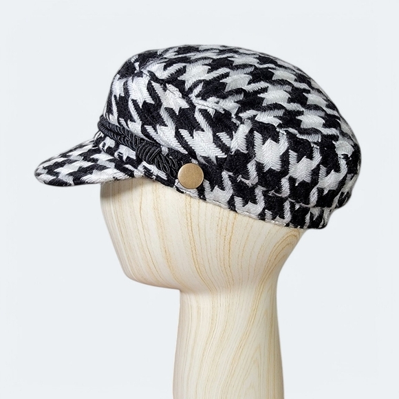Time And Tru Black and White Houndstooth Bewsboy Cap Womens One Size - Picture 14 of 14
